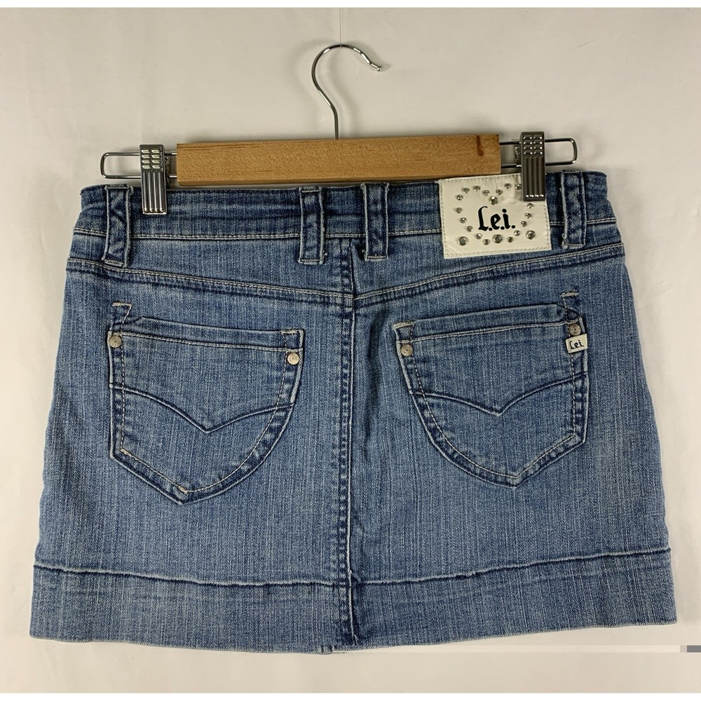 VTG 00s LEI Womens Y2K Low Rise Denim Micro Mini Skirt Sz 9 Festival - Picture 3 of 10